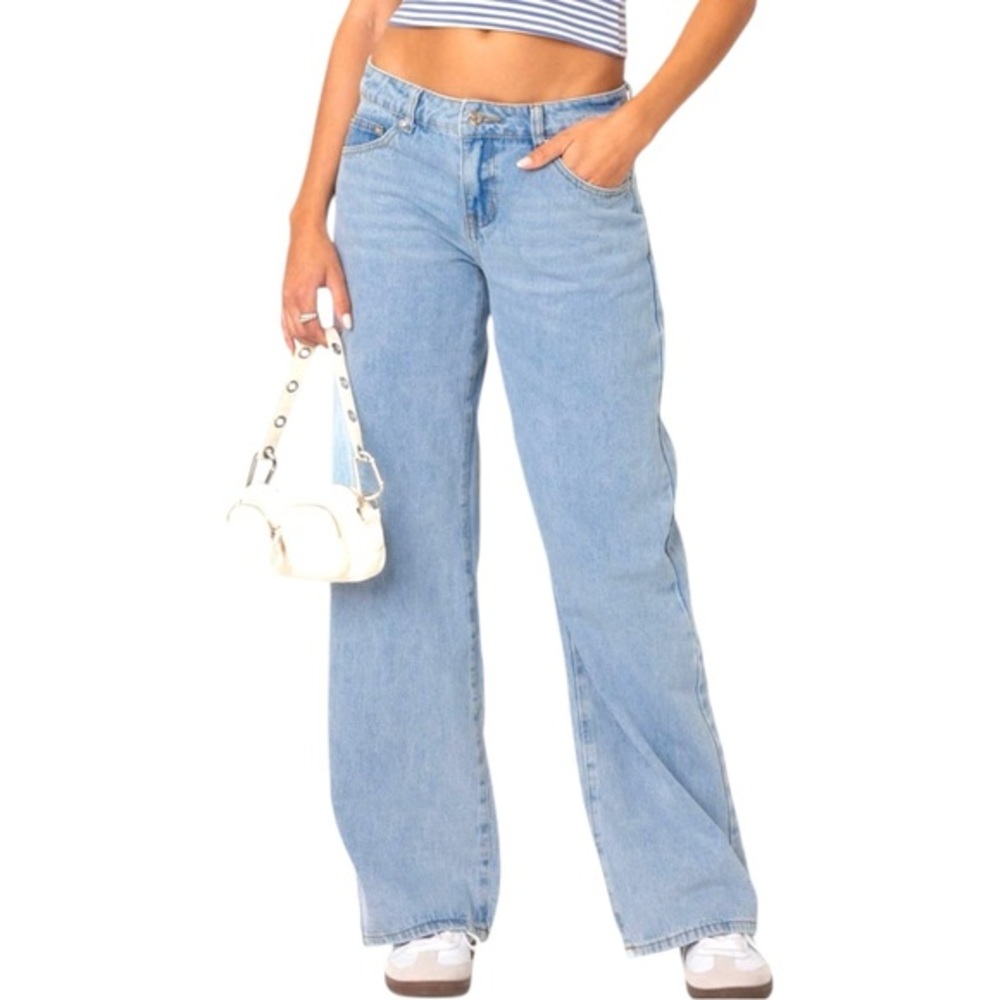 NWT Edikted Raelynn Washed Low Rise Baggy Jeans size XL in Light Blue